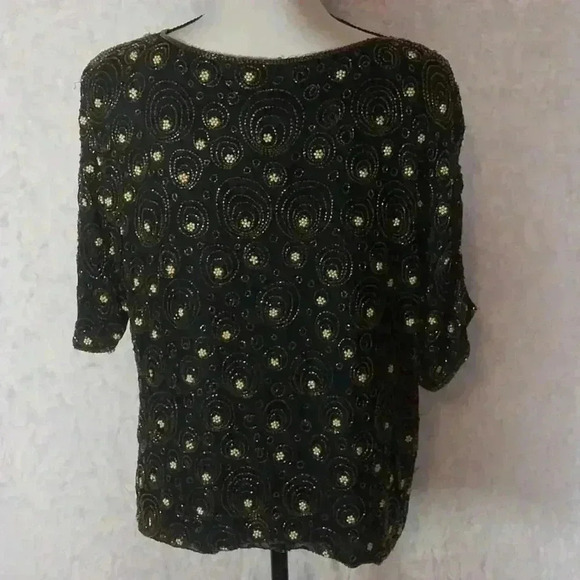 Vintage 1980s Era Joseph Le Bon Silk Black with Gold Beading Size L - Picture 3 of 6